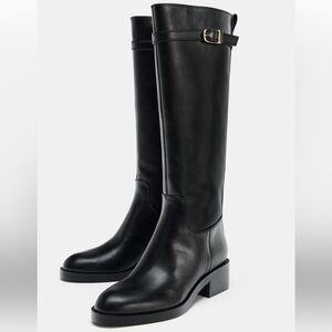 Zara Black Over the Knee Boots with Buckle